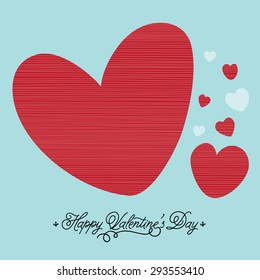 Big Red Hearts, with horizontal lines texture on light blue Background Vector Illustration