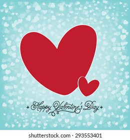 Big Red Hearts, on light blue Background filled with lighten hearts, Vector Illustration