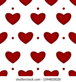 Big red hearts with round shapes on white background. Seamless pattern for valentine day. Suitable for wallpaper, packaging.