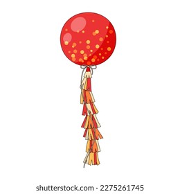 Big red helium balloon with decorations isolated on white background flat vector illustration.
