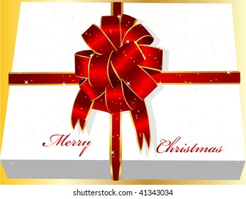 Big red holiday bow on white background