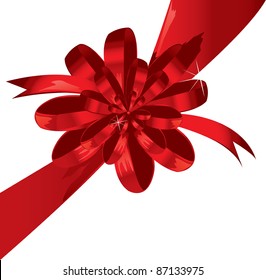 Big red holiday bow on white background