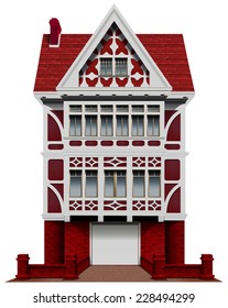  A big red house on a white background