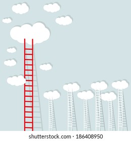 big red ladder from cloud with small white ones. goal setting business concept background