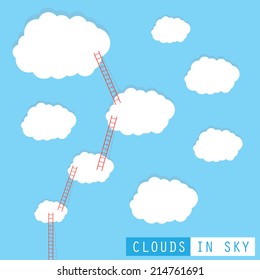 big red ladder from cloud with small white ones. goal setting business concept background