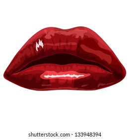 Big red lips track on white background