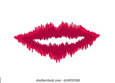 Big red lips track on white background