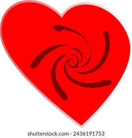 A big red love with swirls in the center implies love is like swirls with strong feelings when indulging oneself inside it