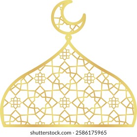 Big Red Mosque Domes with Crescent Moons with Gold Gradient Islamic Pattern