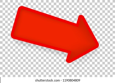 Big Red Paper Cut Syle Arrow with soft shadow at Transparent Effect Background 
