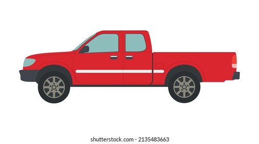 Big red pickup truck isolated on white background - Vector illustration