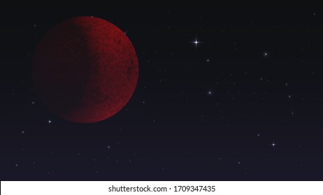 Großer roter Planet oder Mond am dunklen Sternenhimmel