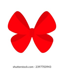 Big red ribbon bow. Christmas bows icon. Merry Christmas, New Year sign symbol. Decoration element for giftbox present. Flat design. Isolated. White background. Vector illustration