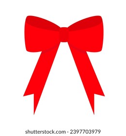 Big red ribbon bows. Christmas bow icon. Decoration element for giftbox present. Merry Christmas, New Year sign symbol. Flat design. Isolated. White background. Vector illustration