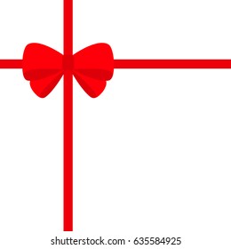 Big red ribbon with Christmas bow icon. Gift box decoration element. Flat design. White background. Isolated. Vector illustration