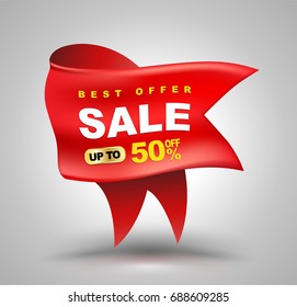 Big red ribbon for sale Banner. Vector Illustration for promotion advertising.