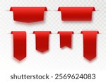 Big Red Ribbons Set, Isolated On transparent Background, Vector Illustration.Paper ribbons. . Art design. Vector illusration EPS 10