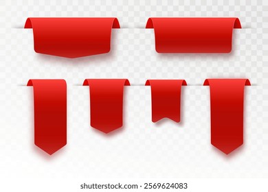 Big Red Ribbons Set, Isolated On transparent Background, Vector Illustration.Paper ribbons. . Art design. Vector illusration EPS 10