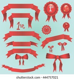 Big Red Ribbons Set,Vector Illustration. red award ribbons 