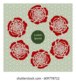 Big red roses forming circle. Vector illustration. Element for design of invitations, movie posters, fabrics and other objects.
