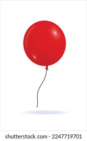 Big red round shiny balloon with loose thread, hanging mid-air or flying. Fun, ease, and freedom concept template, symbol of festival or event. Vertical clip art, single object