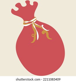 Big red Santa's gift bag. Vector illustration. Festive clip art