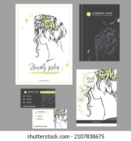 Gran juego rojo de plantillas dibujadas a mano para diseño de tarjetas, volantes, afiches, folletos y folletos. Ilustración de moda con mujer para tienda de moda, revista, salón de spa, peluquería Vector gráfico.