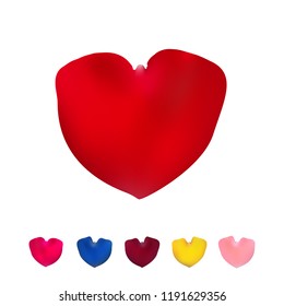 Big red shape of heart. Rose petals icon set. Valentine s day. Greeting card Vector illustration.