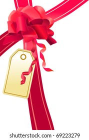 Big red silk bow with hanging label