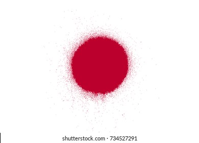 Big red spray paint circle on white background. Stylized symbol of Japan. Vector illustration.