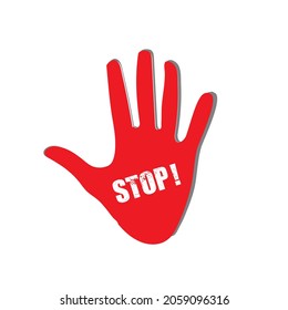 Ilustración de stock Big Red Stop Hand. Ilustración con una simple mano roja brillante con la palabra stop en ella, con la intención de llamar la atención instantáneamente en cualquier situación