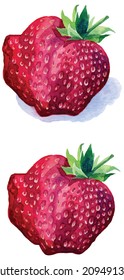 big red strawberry watercolor vector set isolated on white background