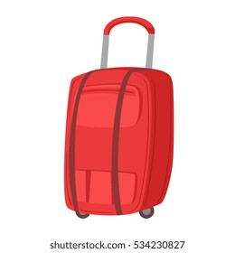 Big Red Suitcase On Wheels With Telescopic Handle.  Item From Baggage Bag Cartoon Collection Of Accessories