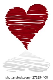 Big red three dimensional heart outline with own shadow