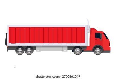Contenedor rojo grande del camión con la Ilustración vectorial plana simple
