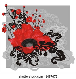 big red vector poppy on a grey background, for raster version view my portfolio