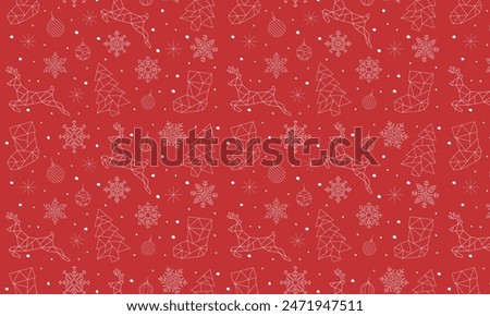 Big Red and White Seamless Christmas Pattern filled with xmas decorations. Fun Christmas Pattern of xmas ornaments and icons. For backgrounds, presentations, wrapping papers, prints, artworks. Vector	