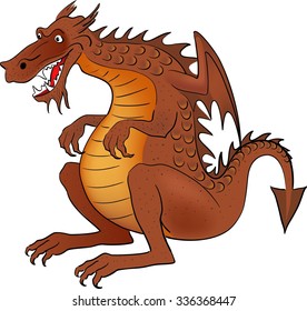 Big red, yellow and brown dragon on white background