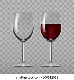 Big Reds Wine Empty Glass And With Wine. EPS10 Vector