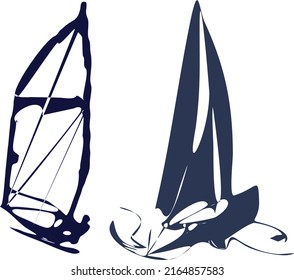 Big Regatte -Yacht and Windsurfer Shilhouette, vector garphics