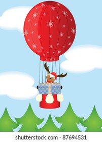 big reindeer with Santa hat and  big gift on balloon
