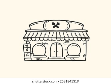 big restaurant store front hand drawing doodle illustration