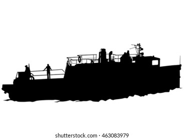Big retro ship on white background