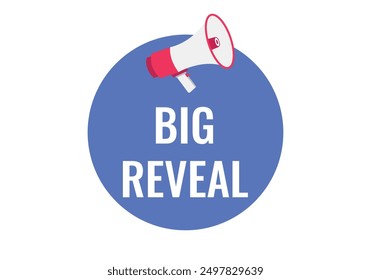 Big Reveal button, banner, label, template for website. Big Reveal text with colorful megaphone icon