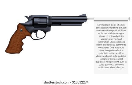 Big Revolver with empty flag. Space for text. Vector Illustration isolated on white background. 