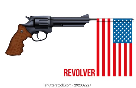 Big Revolver with USA flag. Vector Illustration isolated on white background. 