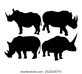 Big rhino black silhouette on white background