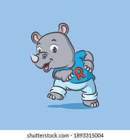 The big rhino is doing the sport with the casual costume of illustration