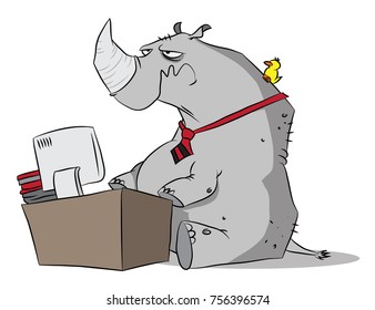 Big rhino sitting at a corporate desk