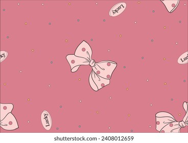 big ribbon seamless vector pattern, polka dot patterns for girl women and wrapping, pink background